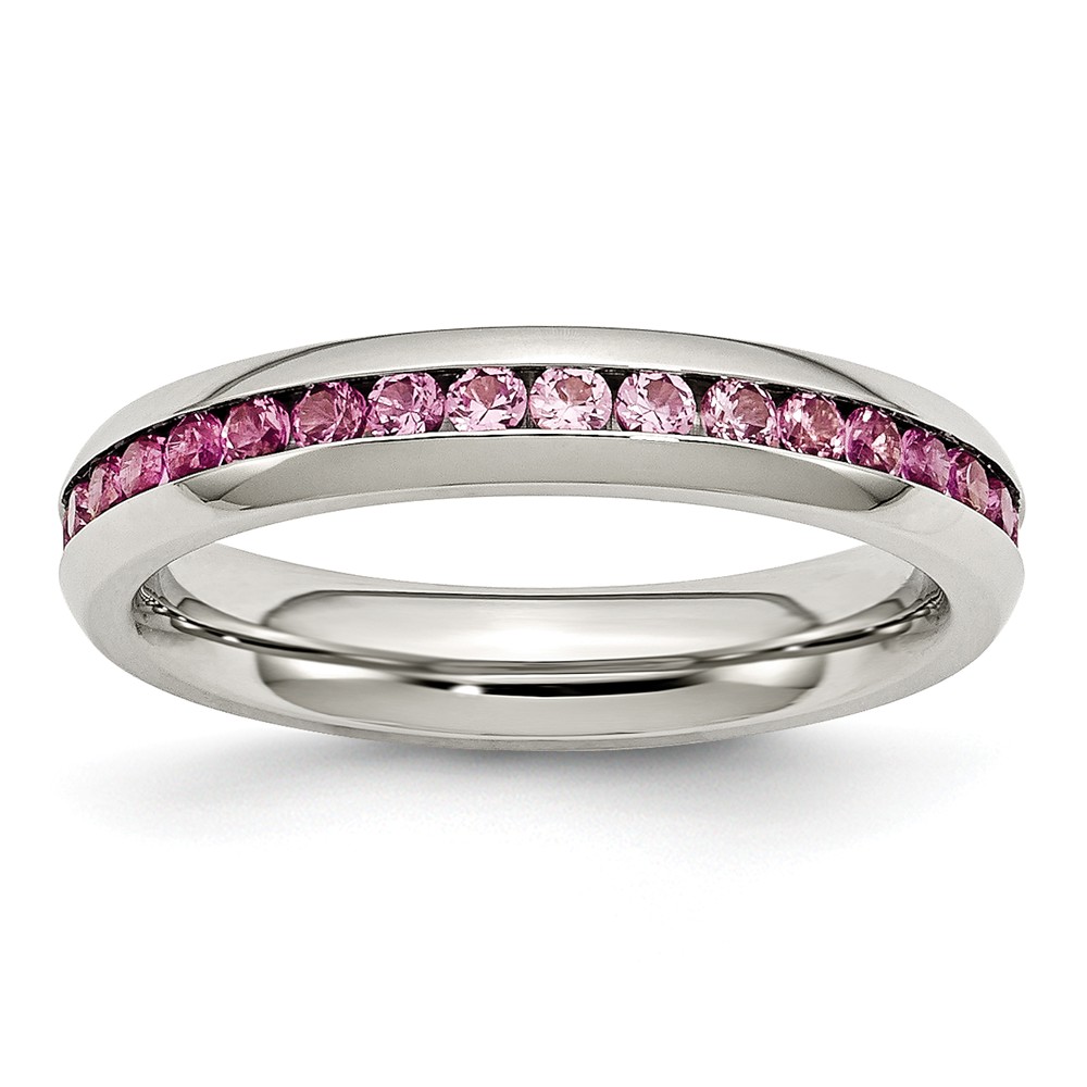 4mm Stainless Steel And Dark Pink Cubic Zirconia Stackable Band