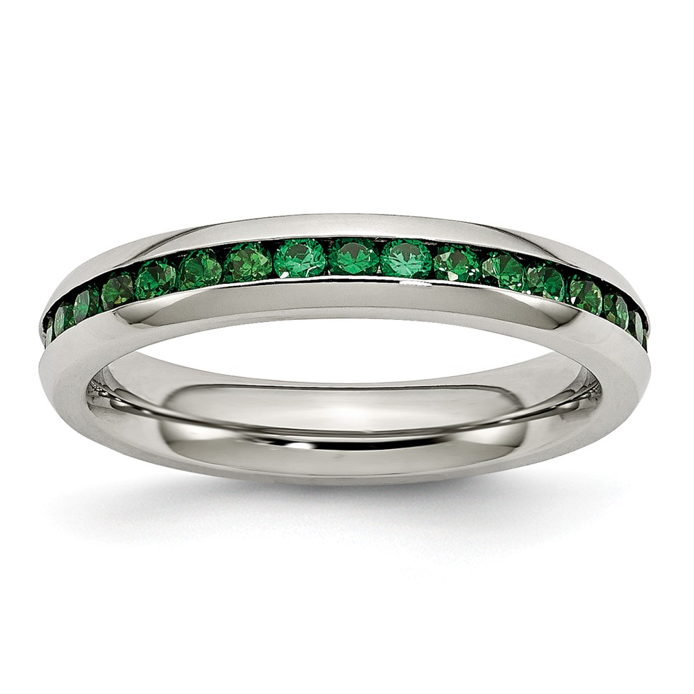 4mm Stainless Steel And Green Cubic Zirconia Stackable Band