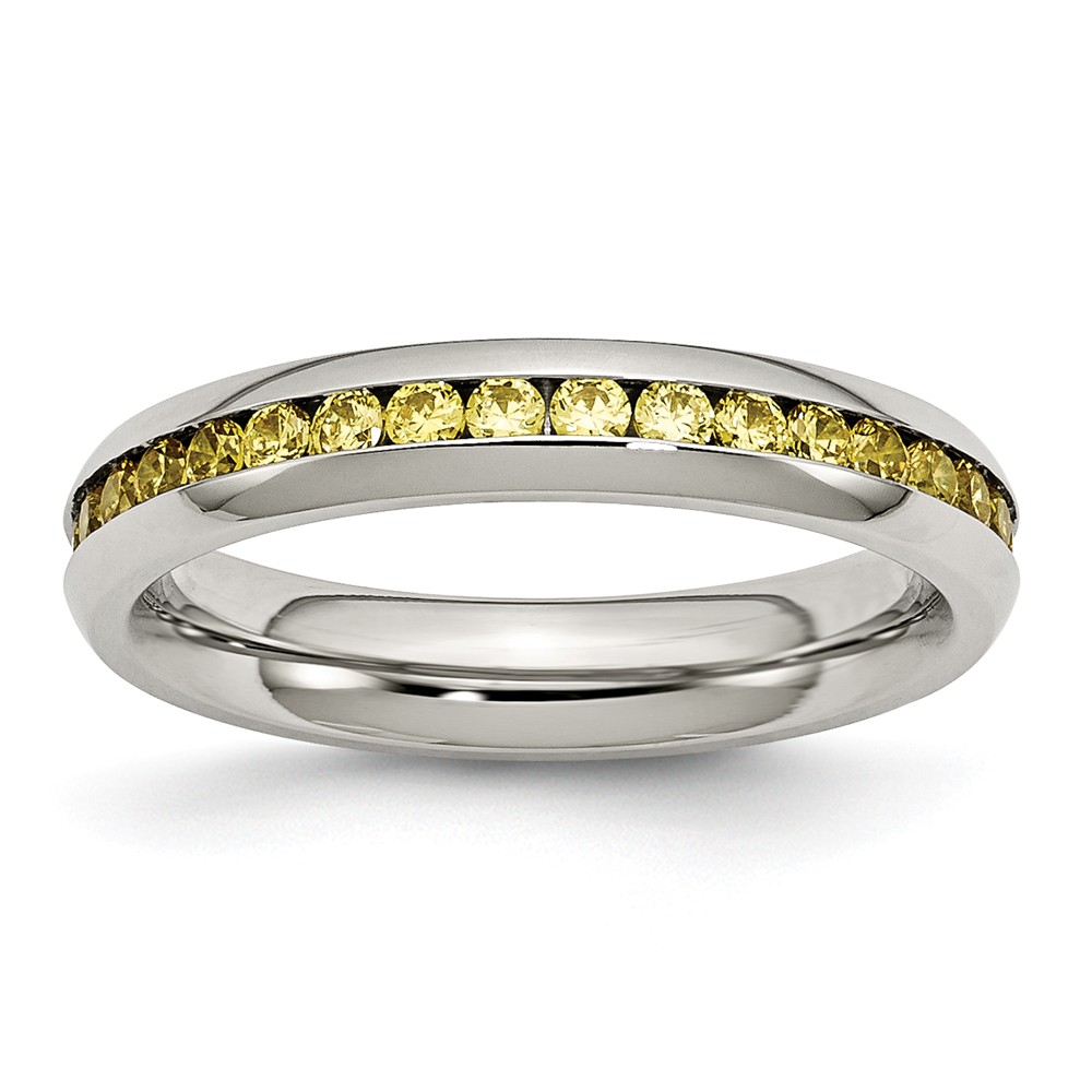 4mm Stainless Steel And Yellow Cubic Zirconia Stackable Band