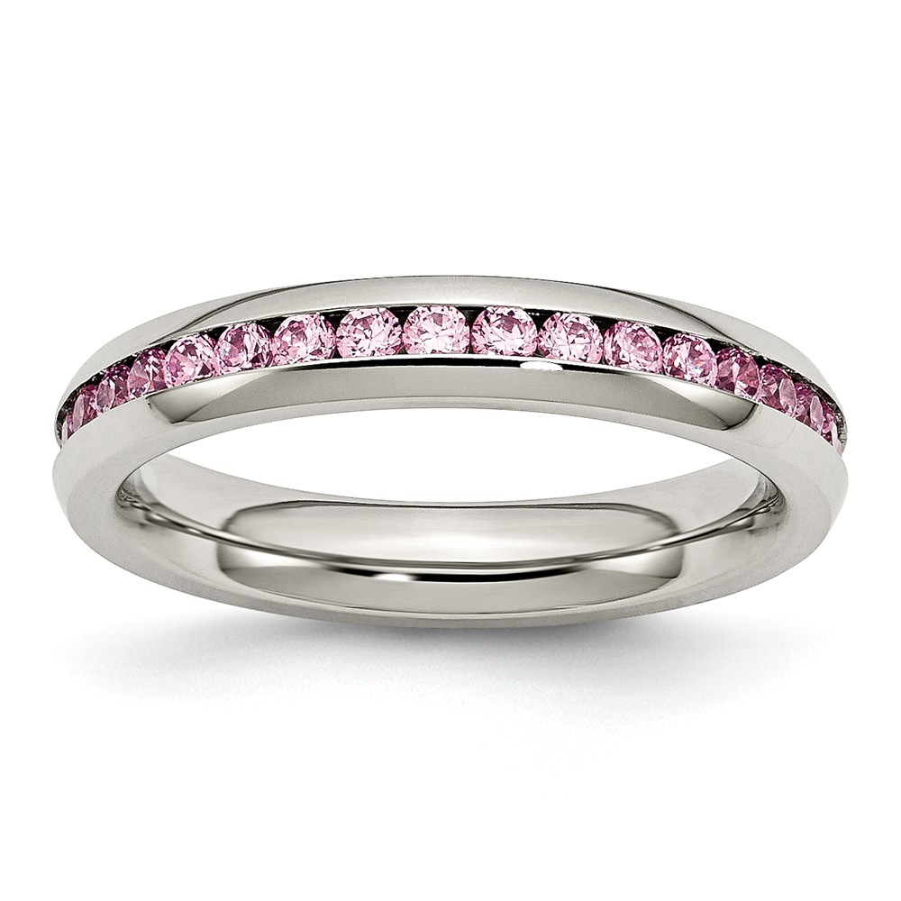 4mm Stainless Steel And Light Pink Cubic Zirconia Stackable Band