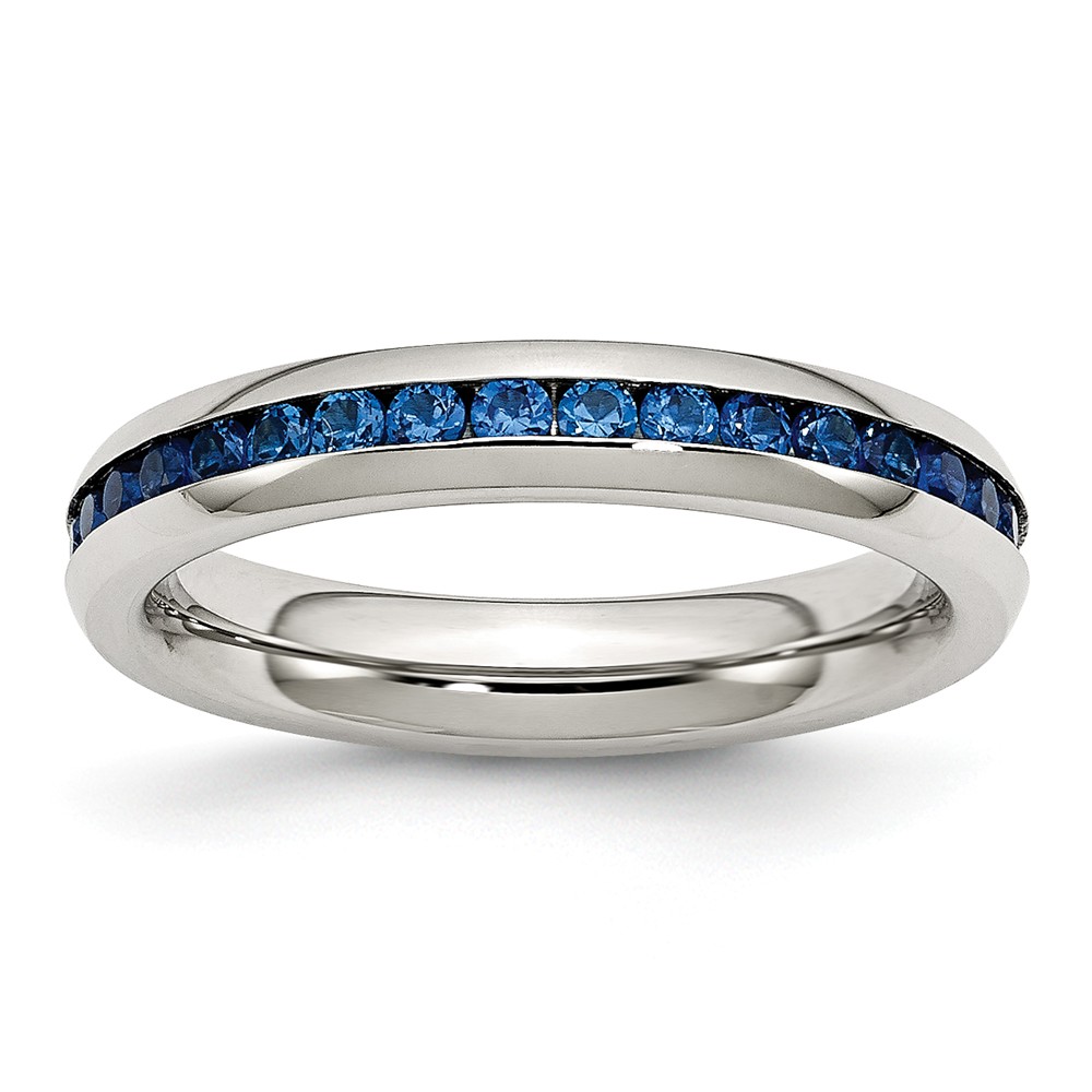 4mm Stainless Steel And Blue Cubic Zirconia Stackable Band