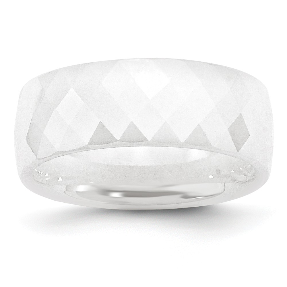 White Ceramic, 8mm Faceted Comfort Fit Band