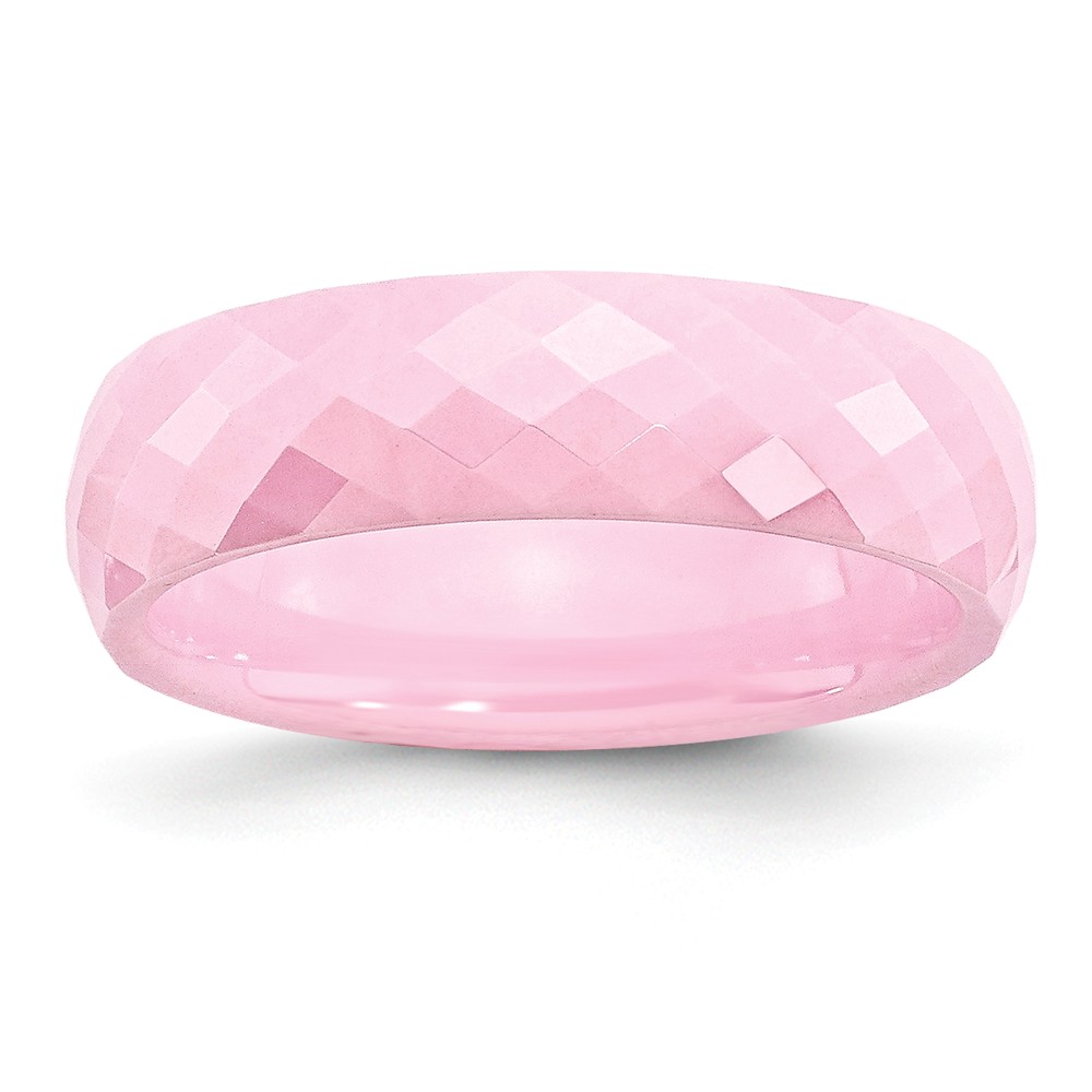 Pink Ceramic, 6mm Polished Faceted Comfort Fit Band