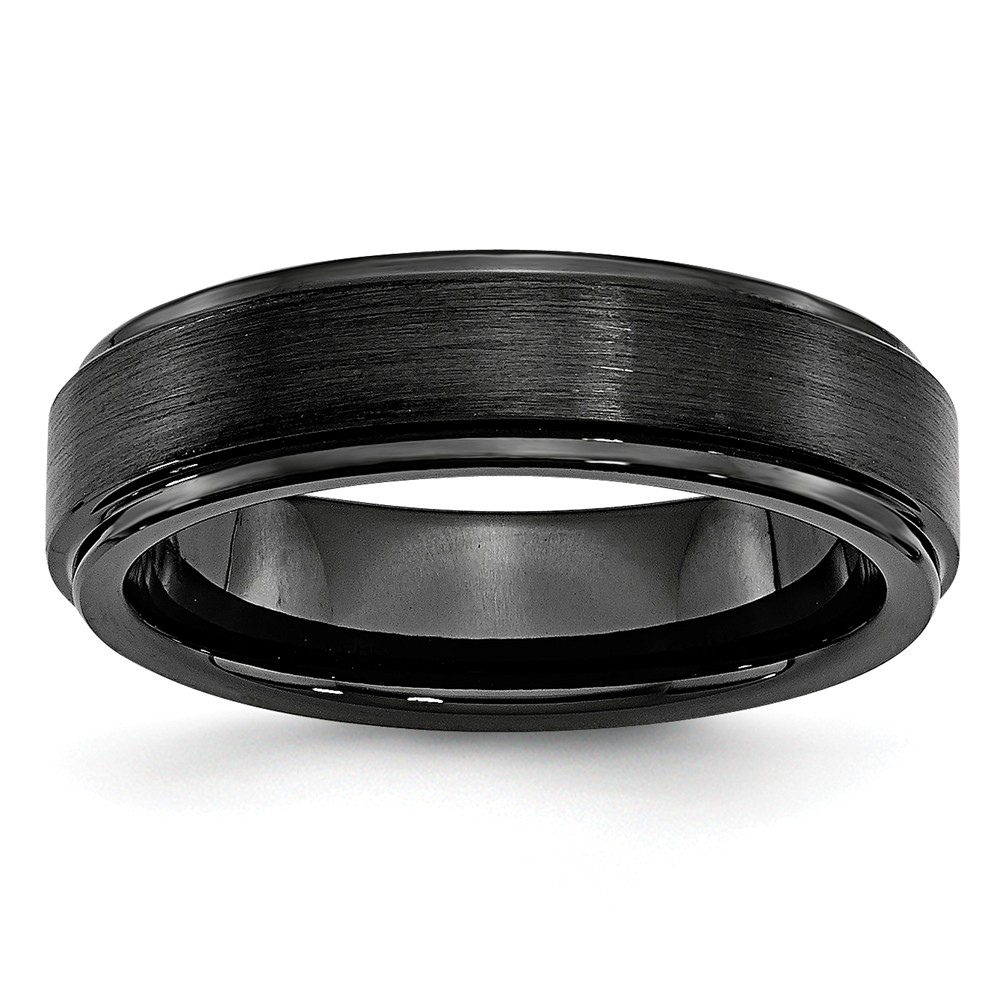 Black Ceramic, 6mm Ridged Edge Comfort Fit Band