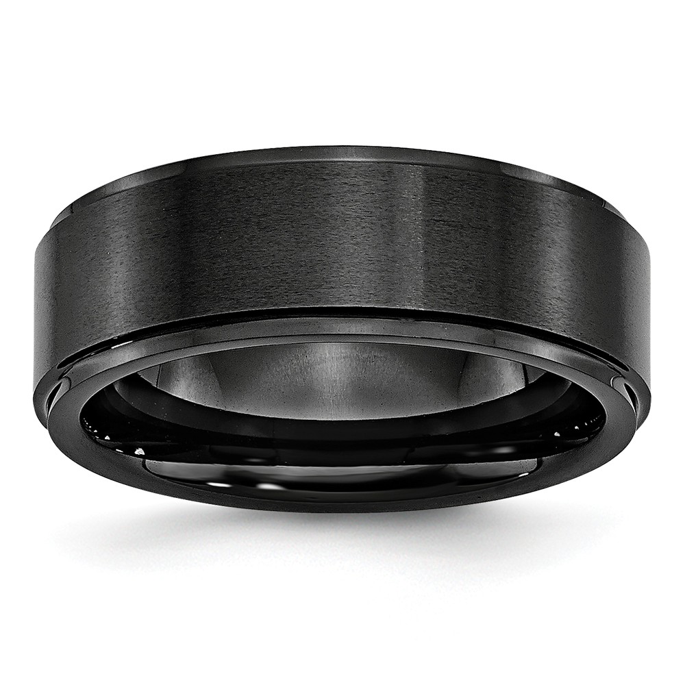 Black Ceramic, 8mm Ridged Edge Comfort Fit Band Size 7.5