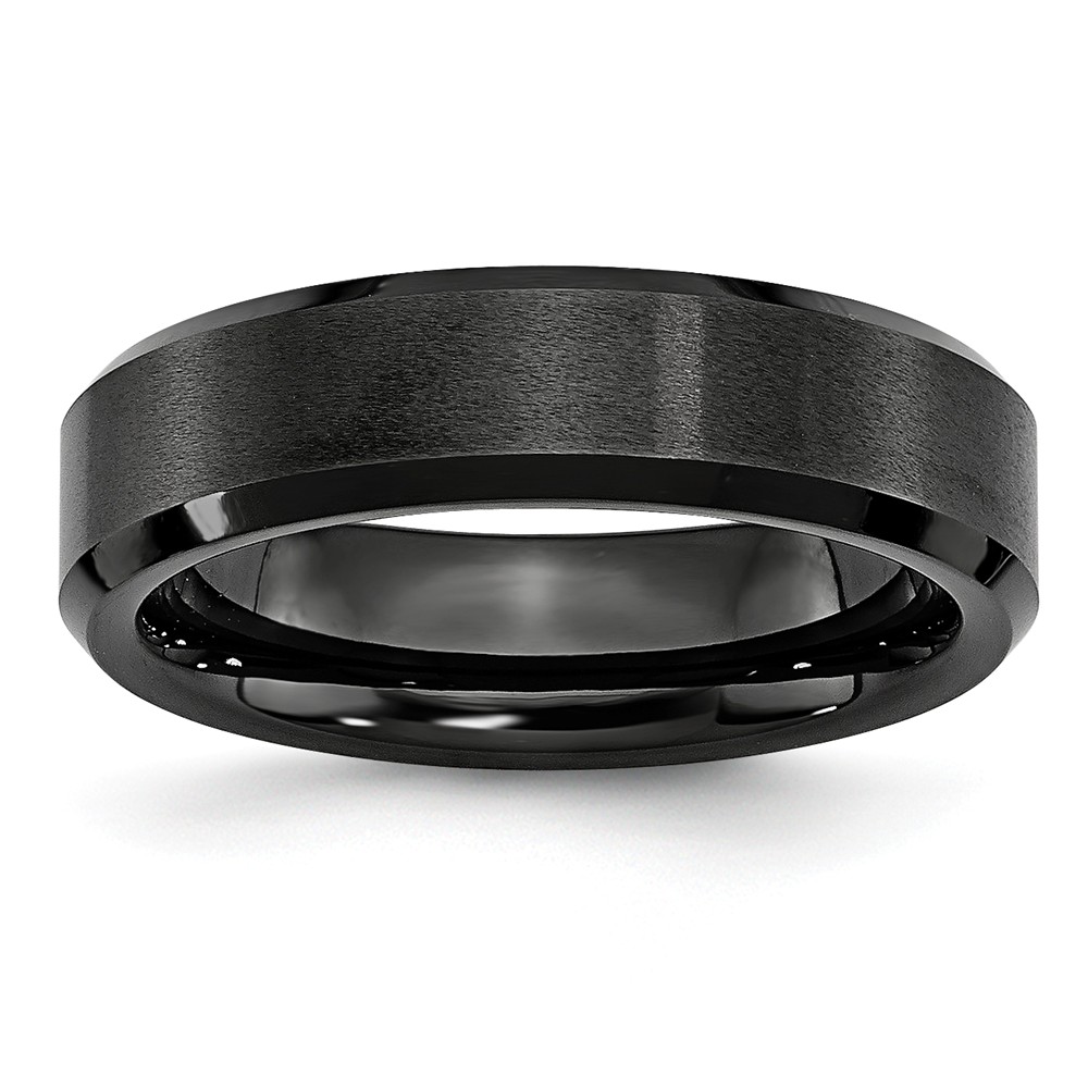 Black Ceramic, 6mm Beveled Edge Comfort Fit Band Size 12