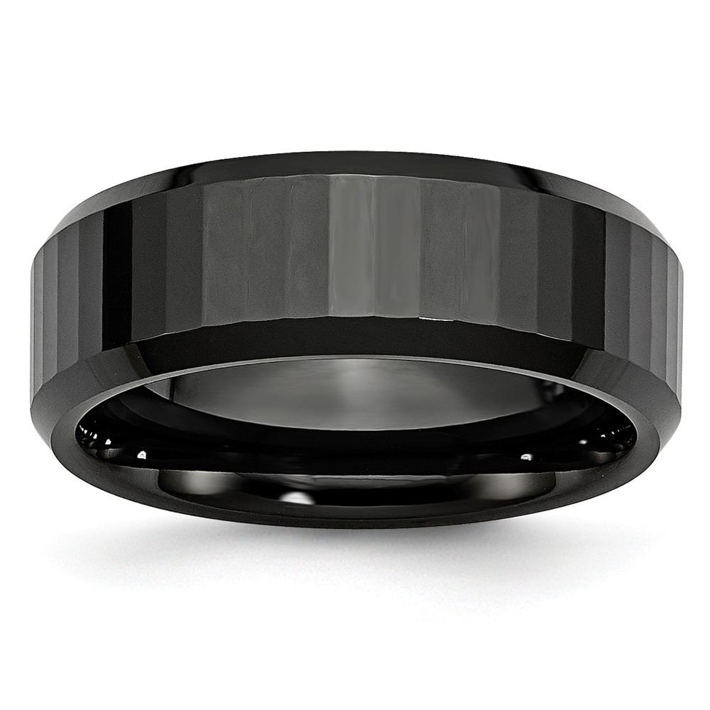 Black Ceramic, 8mm Beveled Edge And Faceted Comfort Fit Band