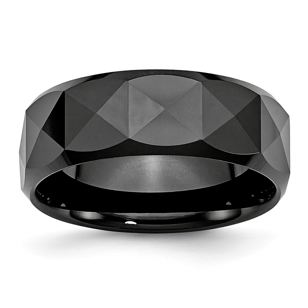 Black Ceramic, 8mm Faceted Polished Comfort Fit Band Size 10.5