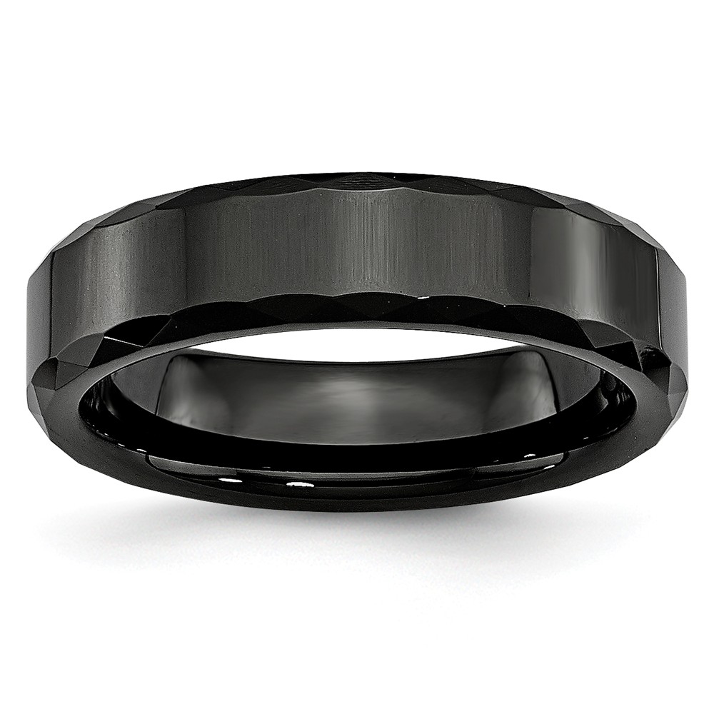 Black Ceramic, 6mm Faceted Edge Comfort Fit Band Size 9