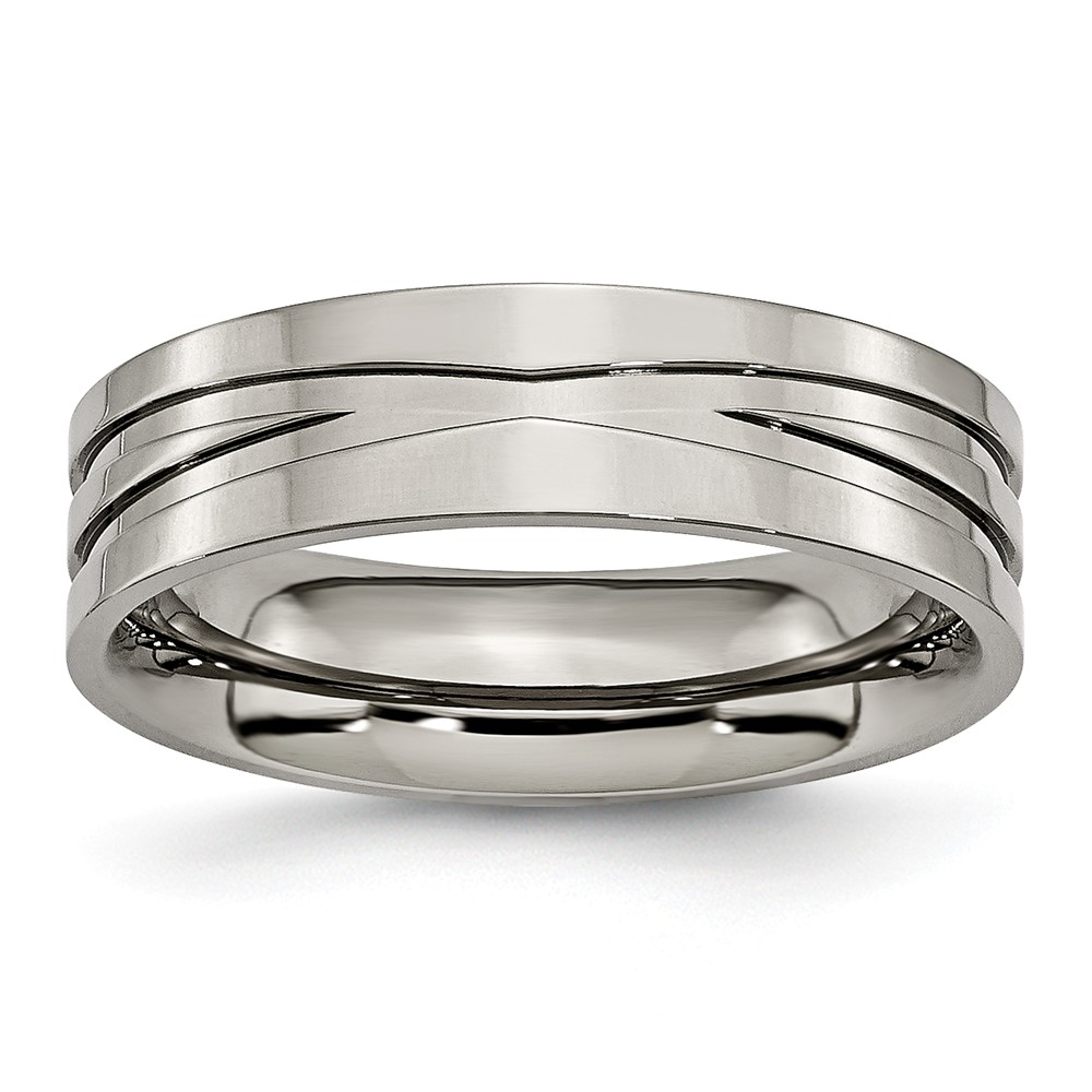 Titanium 6mm Grooved And Polished Comfort Fit Band