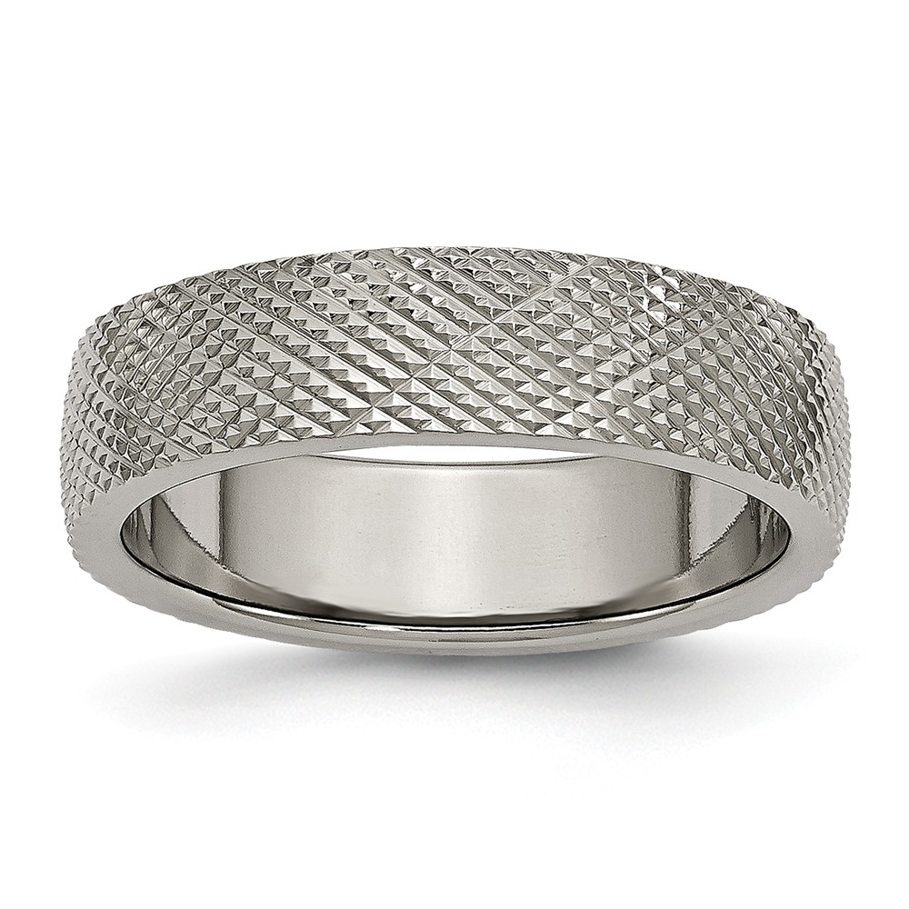 Titanium 6mm Crisscross Textured Comfort Fit Band Size 7