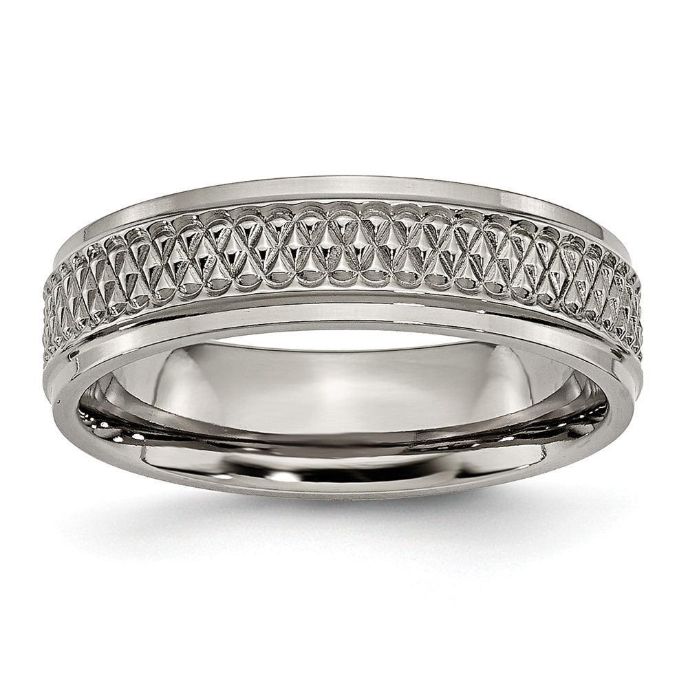 Titanium 6mm Ridged Edge And Weave Design Comfort Fit Band Sz 7