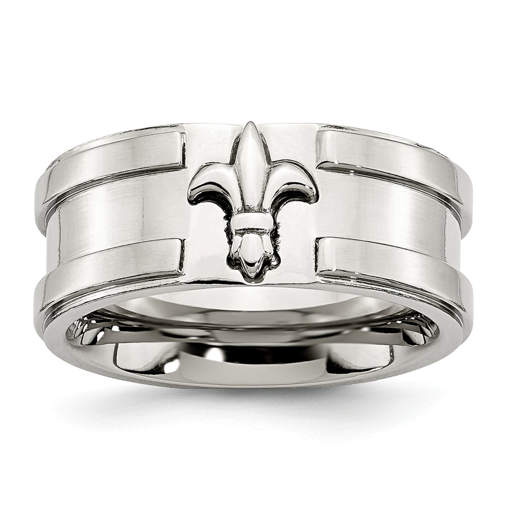 Stainless Steel Fleur-de-lis 10mm Comfort Fit Band Size 9