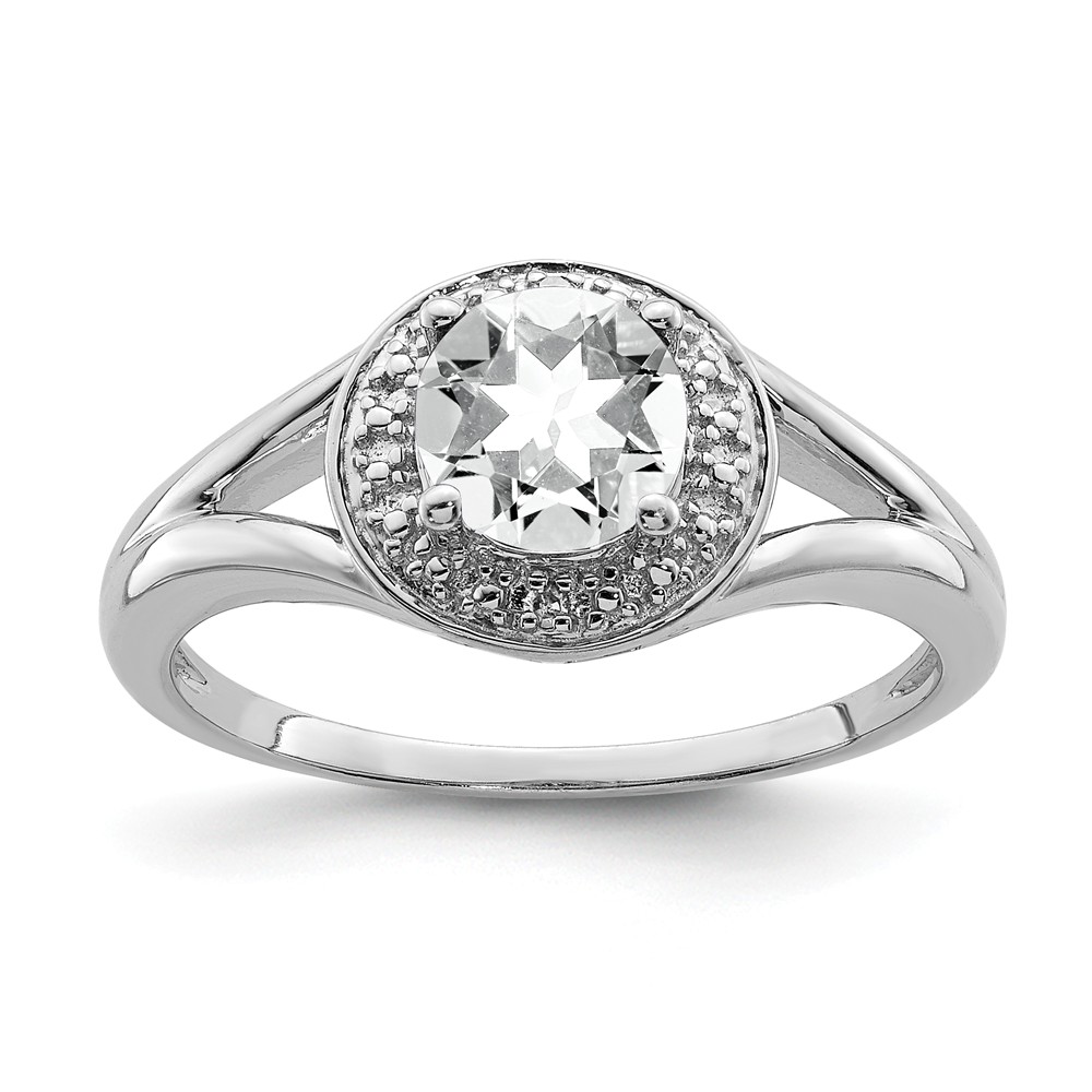 Sterling Silver .01 Ctw Diamond & Round White Topaz Ring