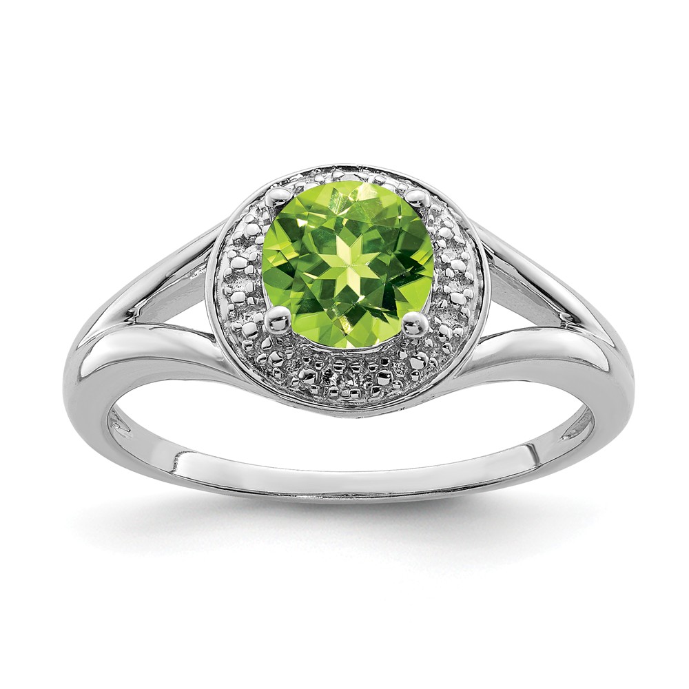 Sterling Silver .01 Ctw Diamond & Round Peridot Ring