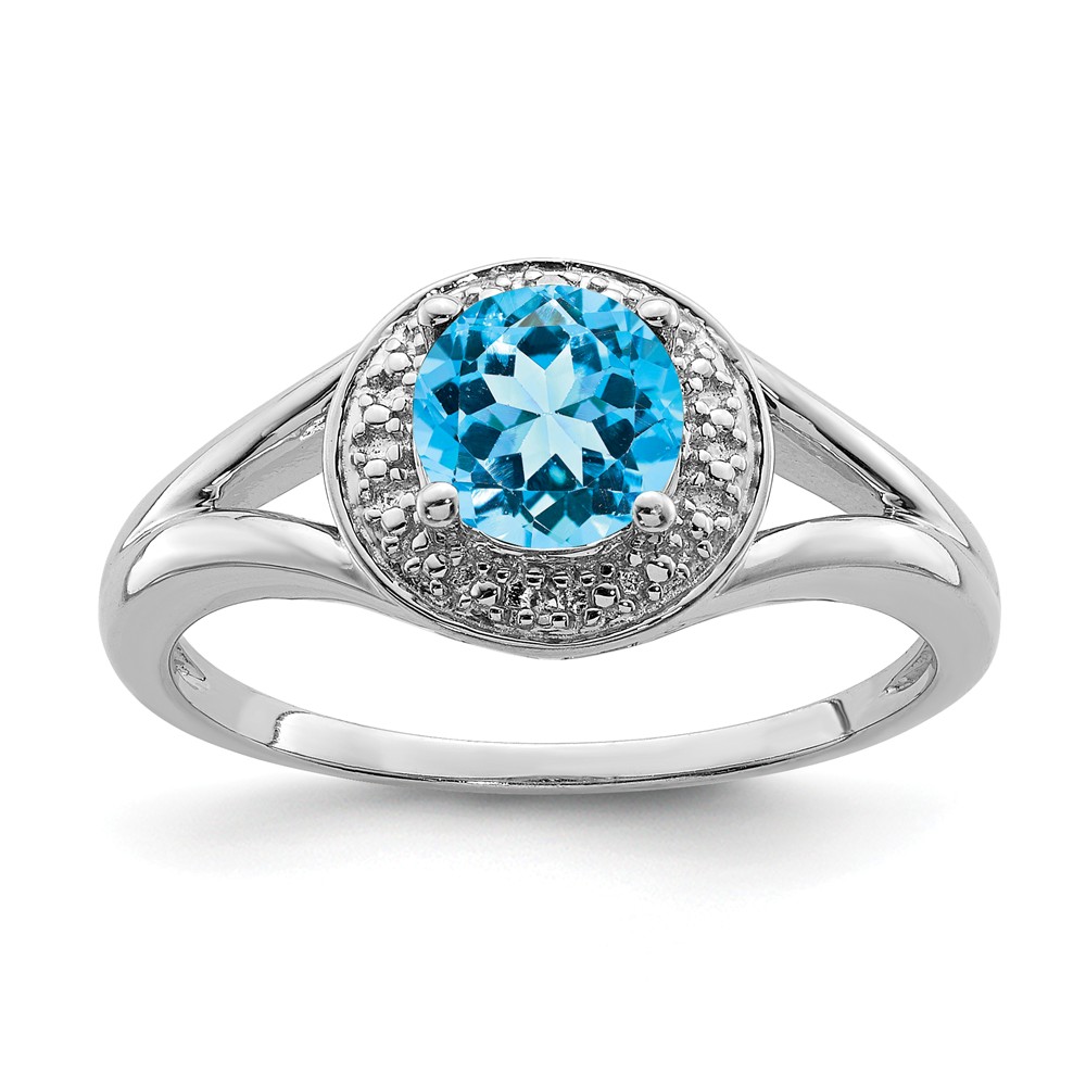 Sterling Silver .01 Ctw Diamond & Round Blue Topaz Ring