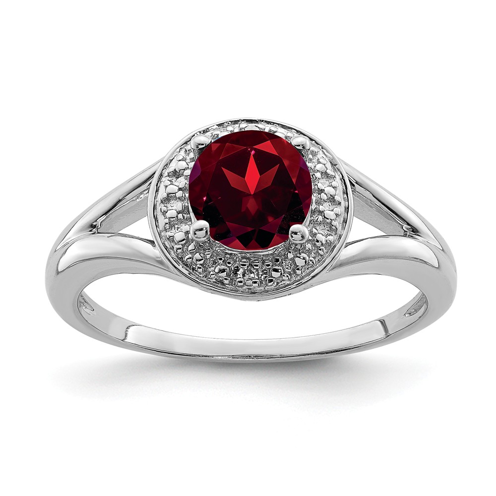 Sterling Silver .01 Ctw Diamond & Round Garnet Ring