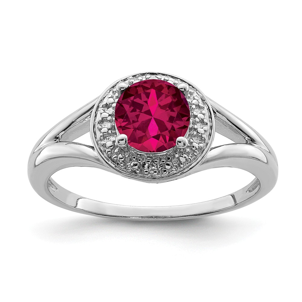 Sterling Silver .01 Ctw Diamond & Round Created Ruby Ring