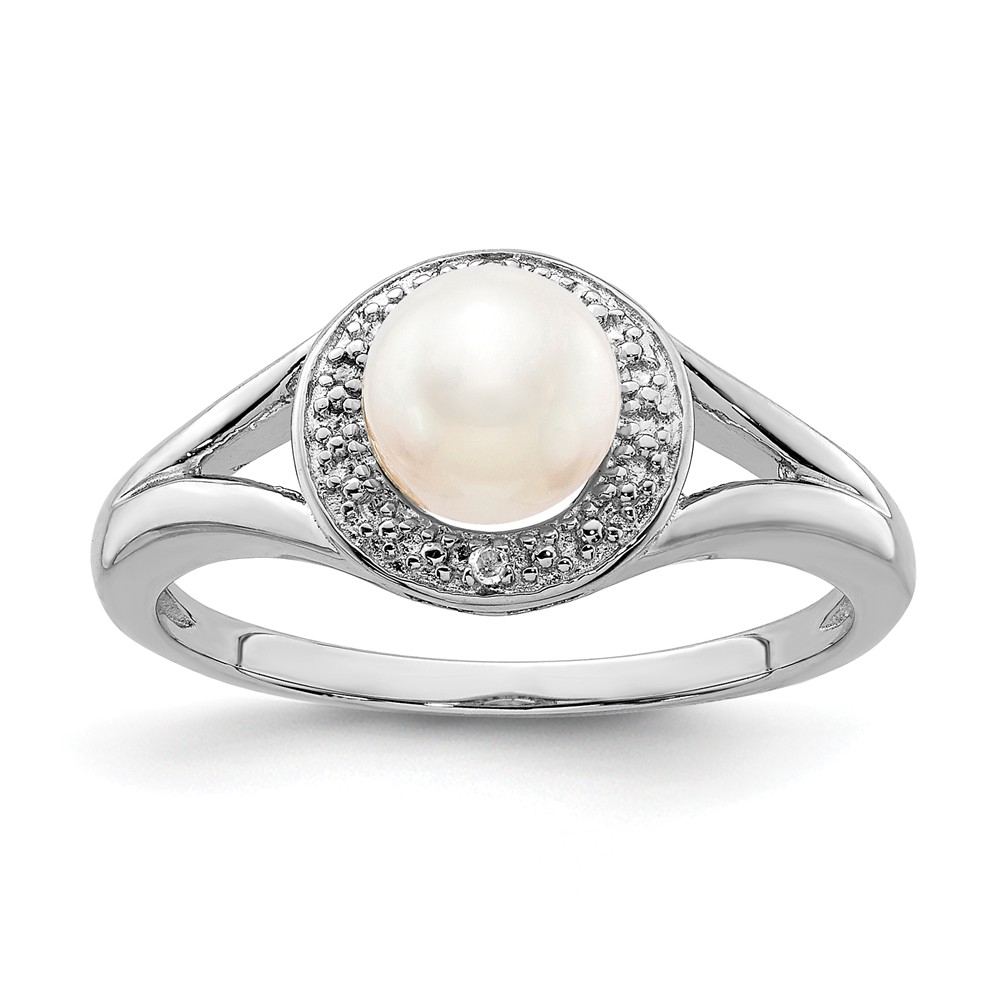 Sterling Silver .01 Ctw Diamond & Cultured Pearl Halo Ring