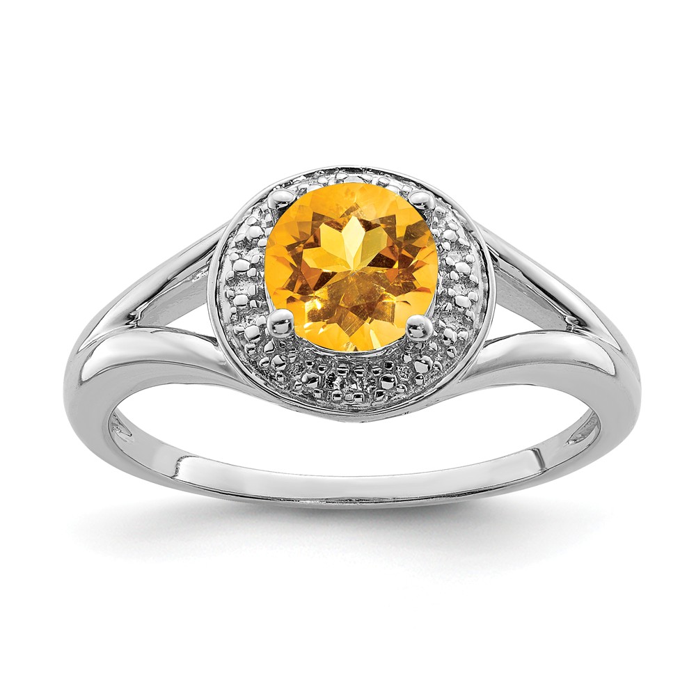 Sterling Silver .01 Ctw Diamond & Round Citrine Ring