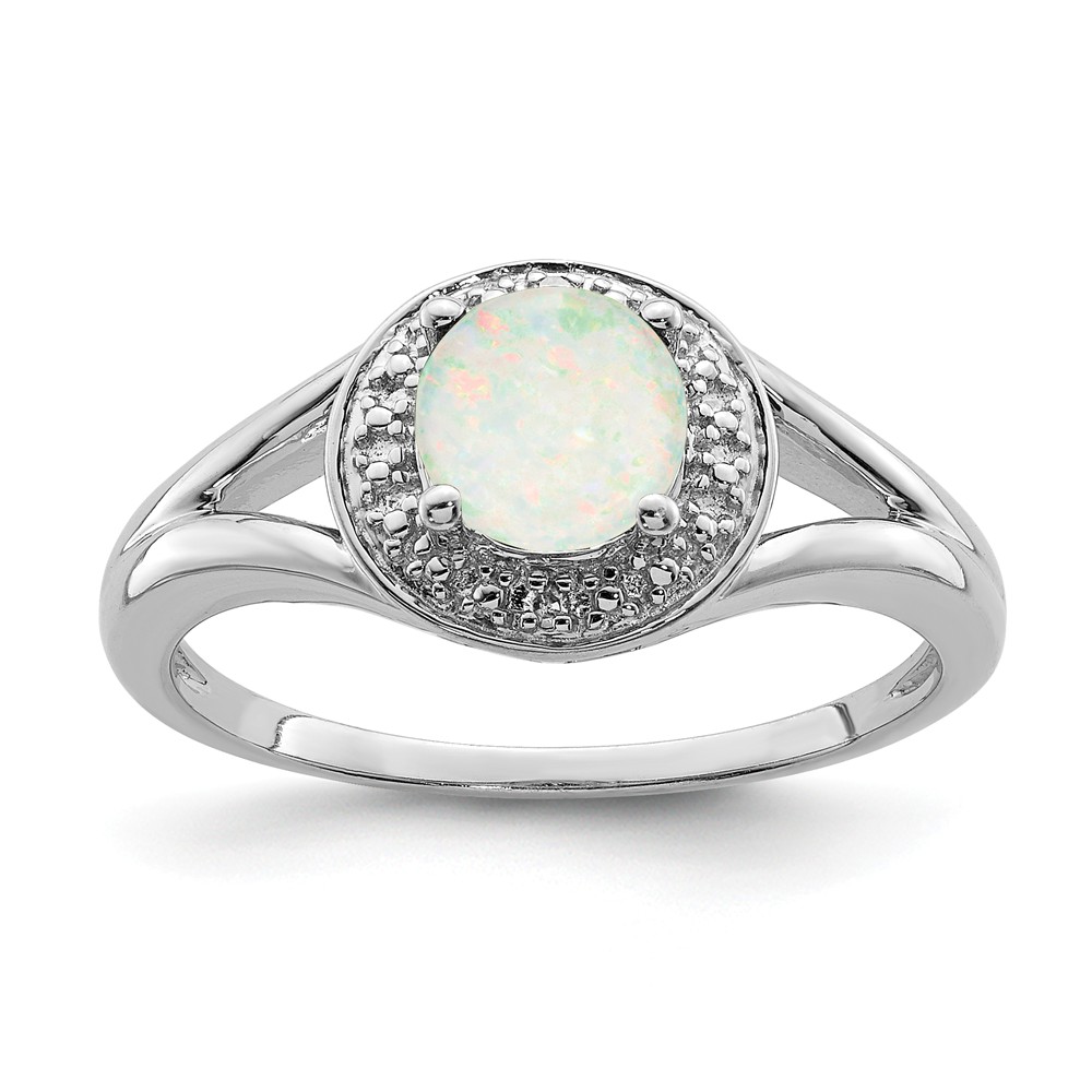 Sterling Silver .01 Ctw Diamond & Round Created Opal Ring