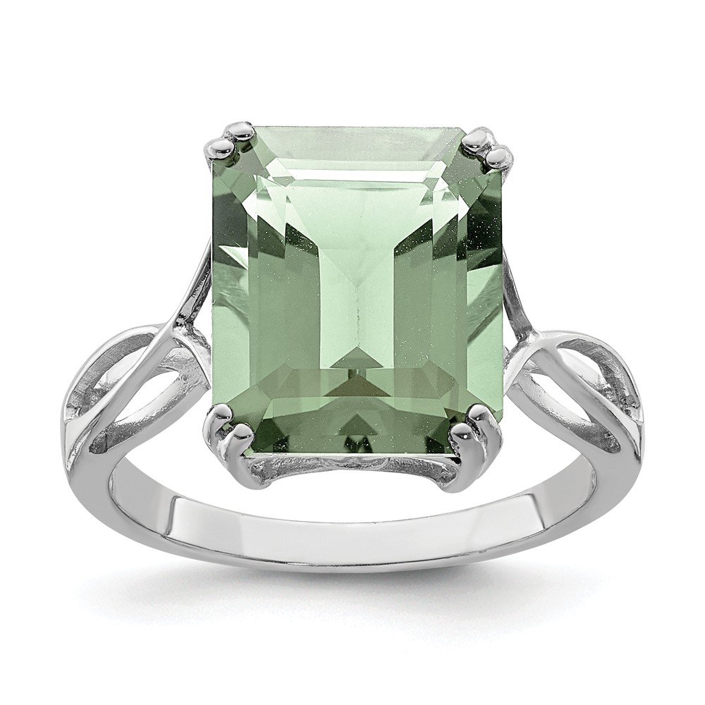 Octagonal Green Quartz Ring in Sterling Silver