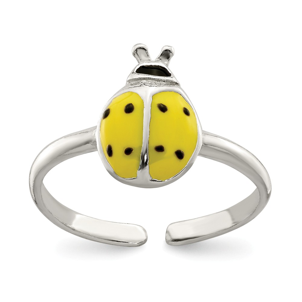 Black Enameled Ladybug Toe Ring in Sterling Silver