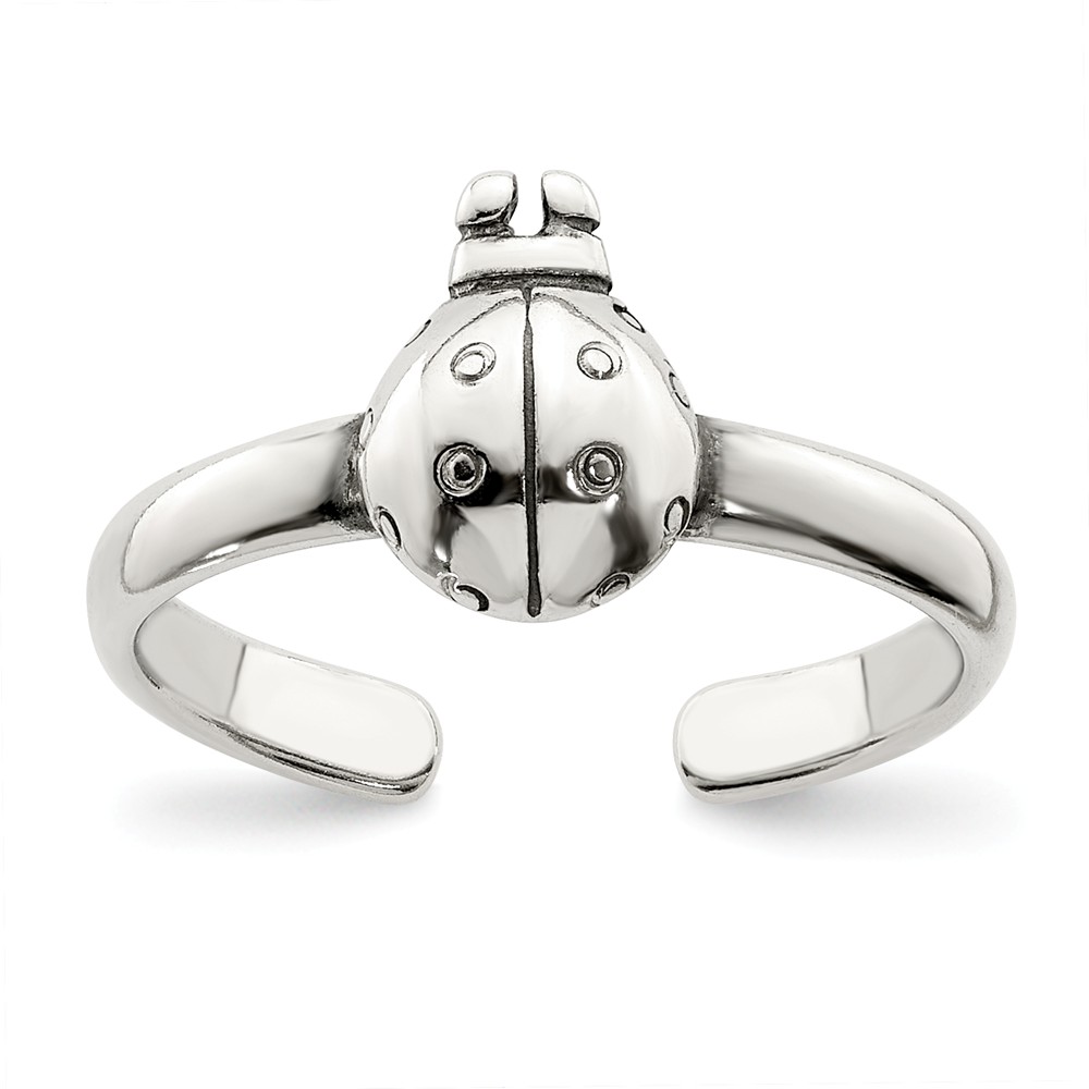 Antiqued Ladybug Toe Ring in Sterling Silver