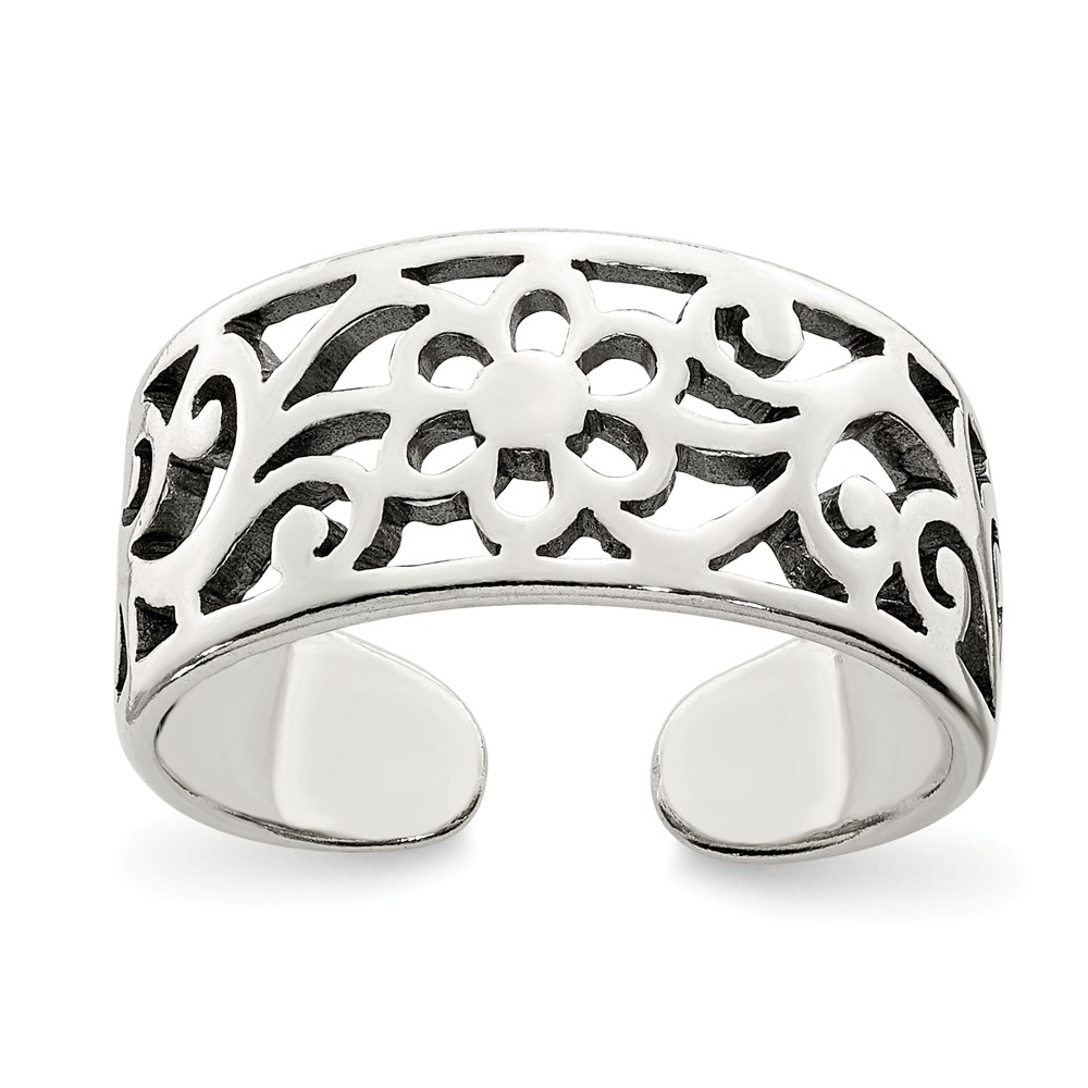 7mm Antiqued Floral Toe Ring in Sterling Silver