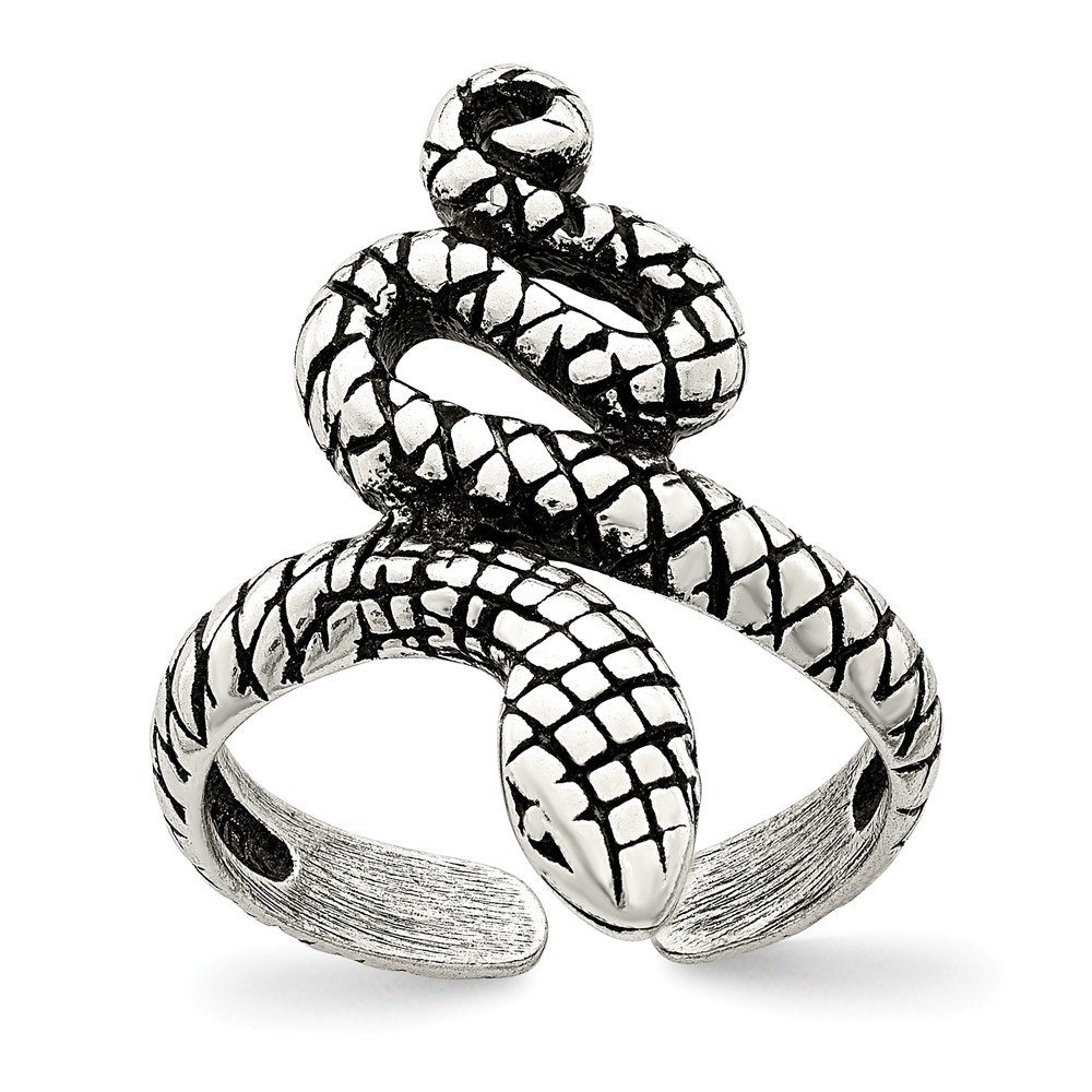 Antiqued Snake Toe Ring in Sterling Silver