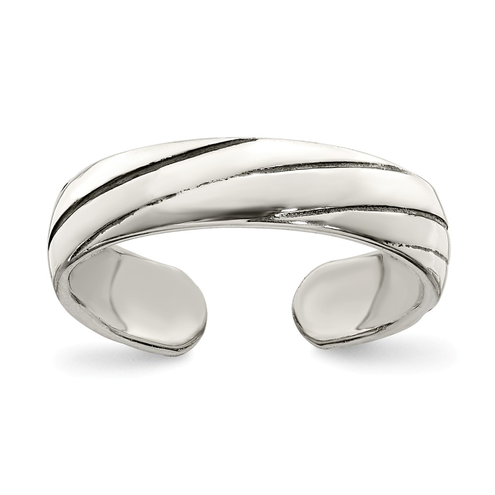 Antiqued Grooved and Twisted Toe Ring in Sterling Silver