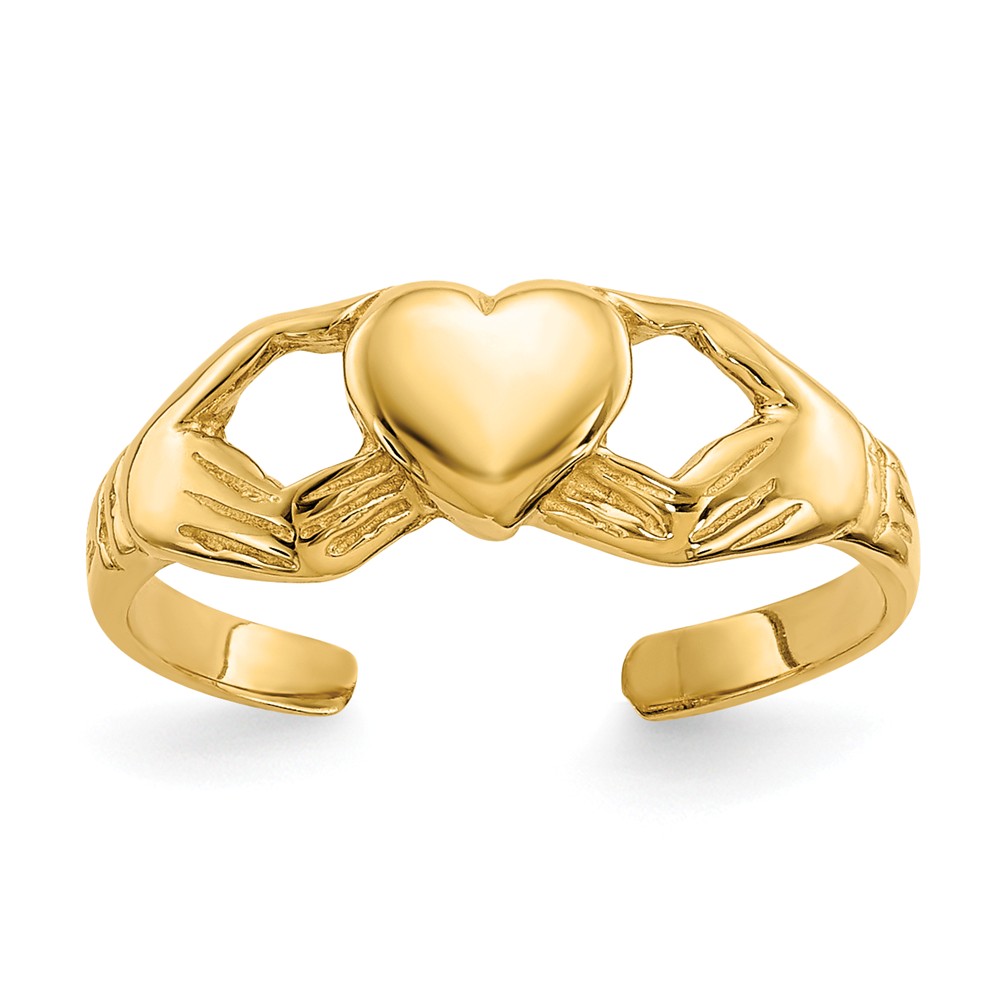 Polished Claddagh Toe Ring in 14 Karat Yellow Gold