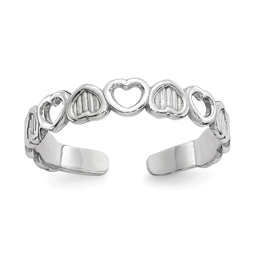 Open and Textured Hearts Toe Ring in 14 Karat White Gold