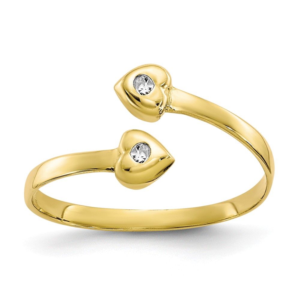 Cubic Zirconia Twin Hearts Bypass Toe Ring in 10K Yellow Gold