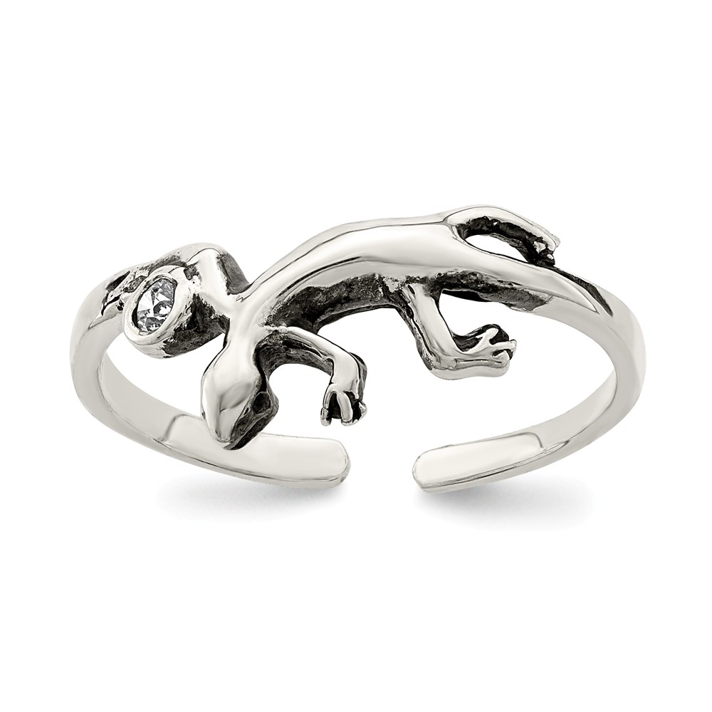 Lizard and Cubic Zirconia Toe Ring in Antiqued Sterling Silver