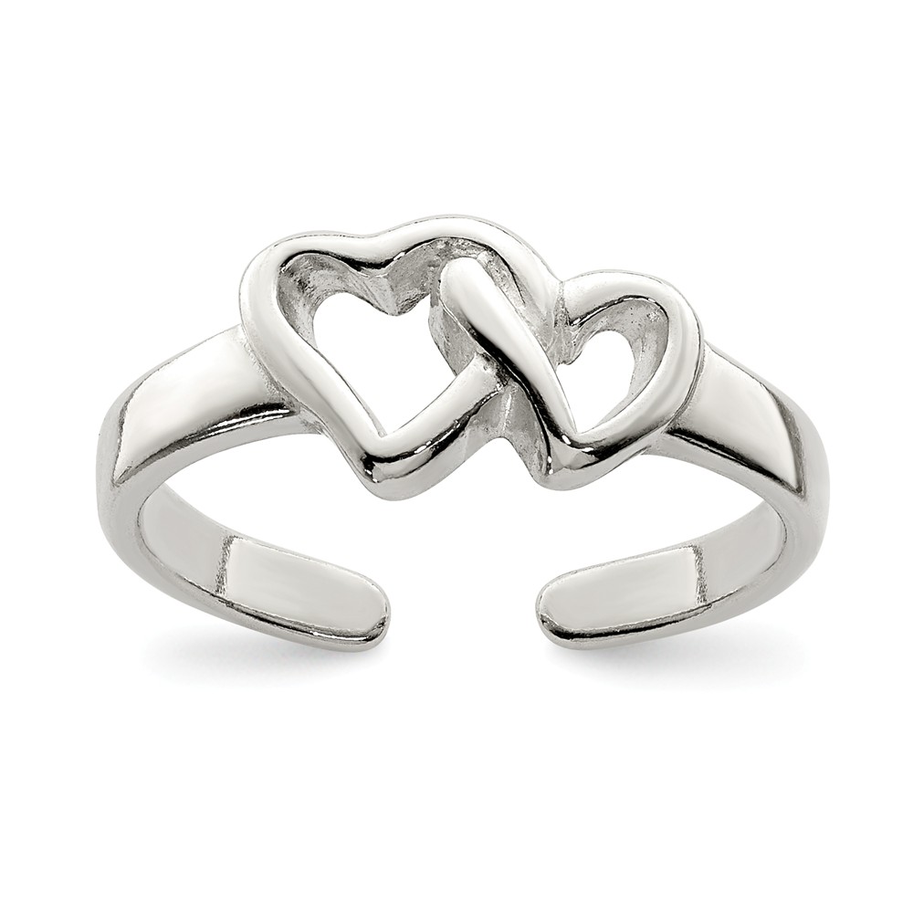 Dual Open Heart Toe Ring in Polished Sterling Silver