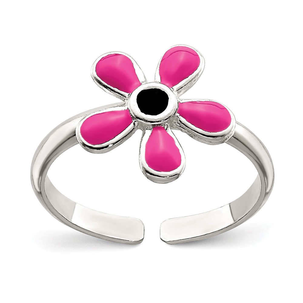 Pink Enameled Flower Toe Ring in Sterling Silver