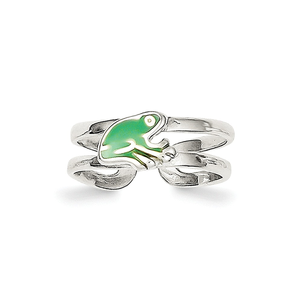 Green Enameled Frog Toe Ring in Sterling Silver