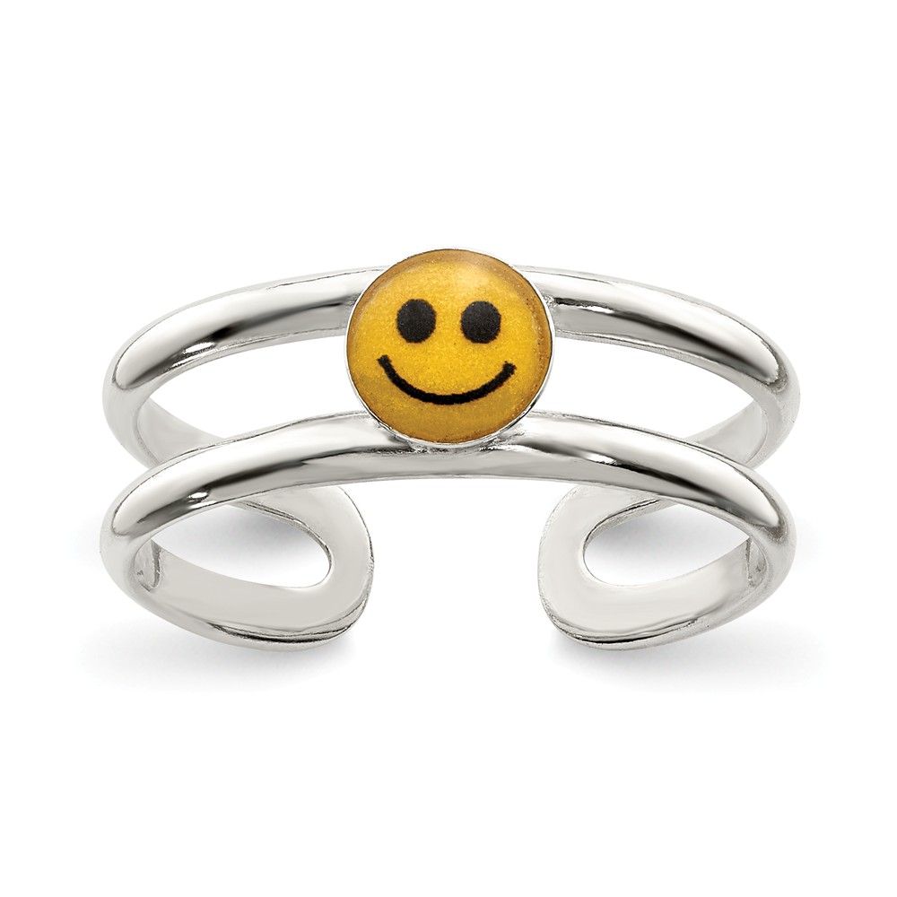 Yellow & Black Enameled Smiley Face Toe Ring in Sterling Silver