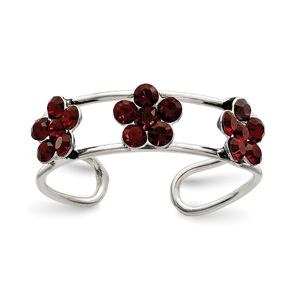 Stellux Red Crystal Floral Toe Ring in Sterling Silver