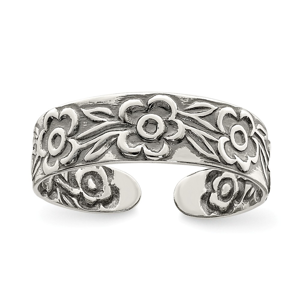 Antiqued Flowers Toe Ring in Sterling Silver