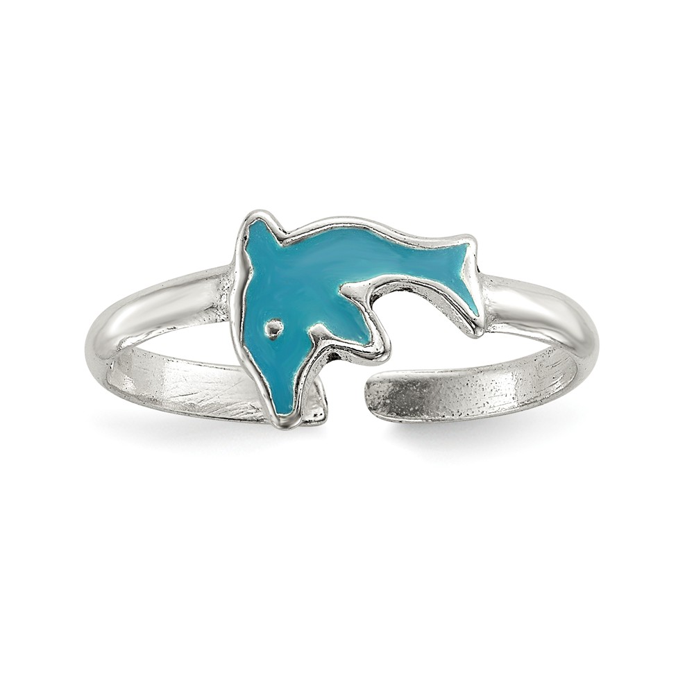 Sterling Silver Blue Enameled Dolphin Toe Ring