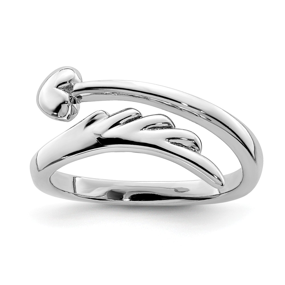 Rhodium Plated Sterling Silver Heart and Wing Bypass Toe Ring