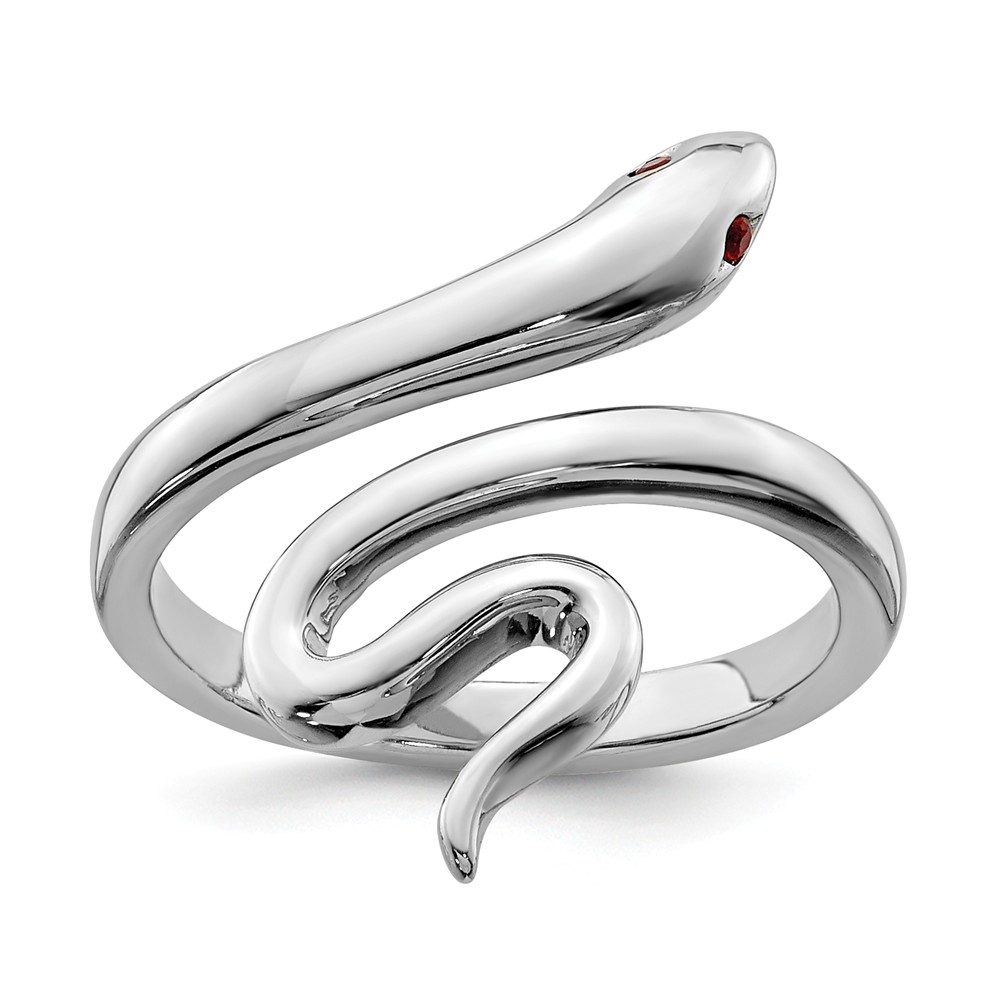 Rhodium Plated Sterling Silver & Synthetic Ruby Eyed Snake Toe Ring