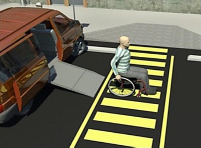 striped access aisle along side of parked vehicle