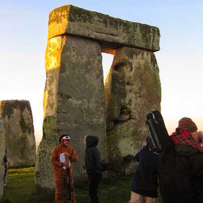 Lots of characters at Stonehenge including Tigger.