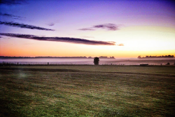 The early morning fog on the fields in England.