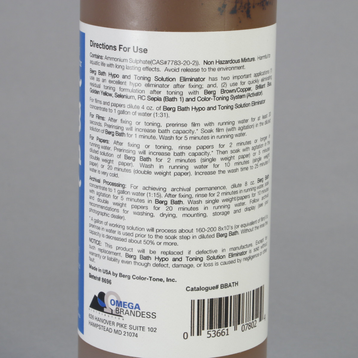 NLA - Berg Bath Hypo & Toning Solution Eliminator - 16oz