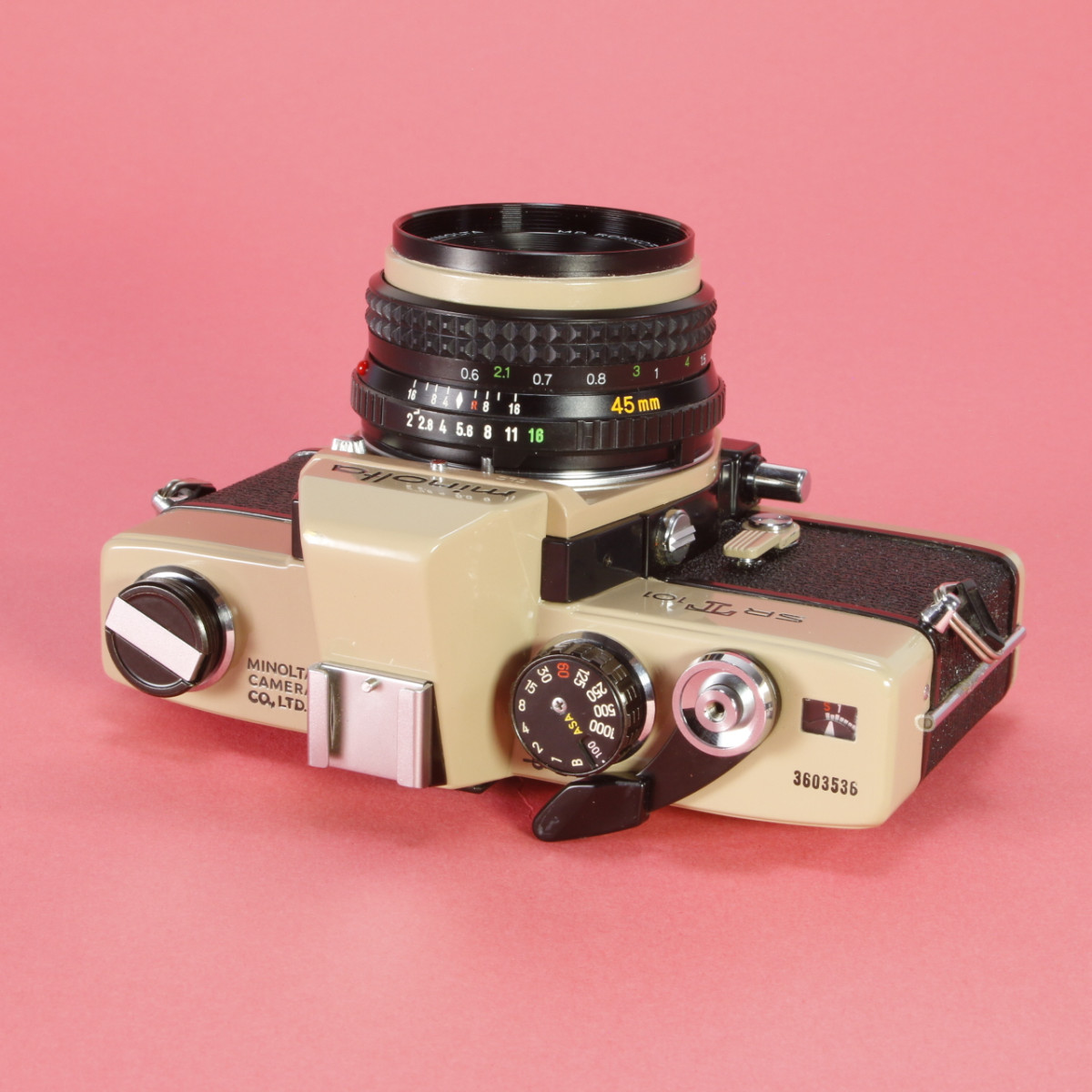 Minolta SRT 101 Camera and Minolta 45mm f2 Lens -  Refurbished (Re-coated in Tan)