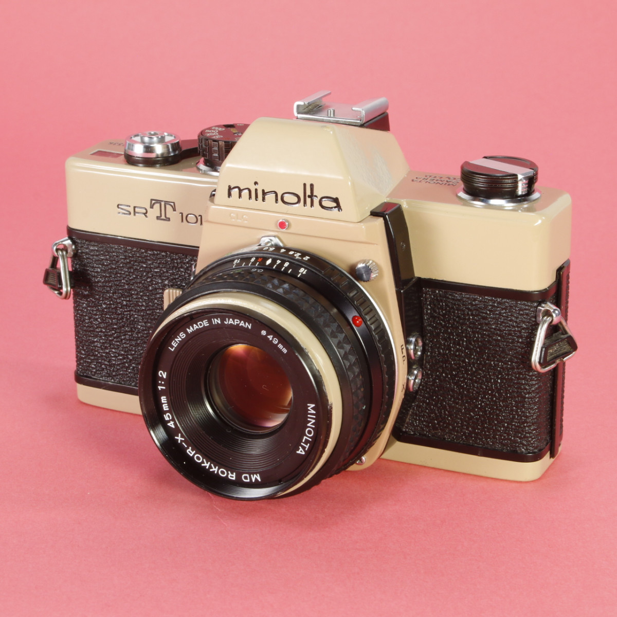 Minolta SRT 101 Camera and Minolta 45mm f2 Lens -  Refurbished (Re-coated in Tan)
